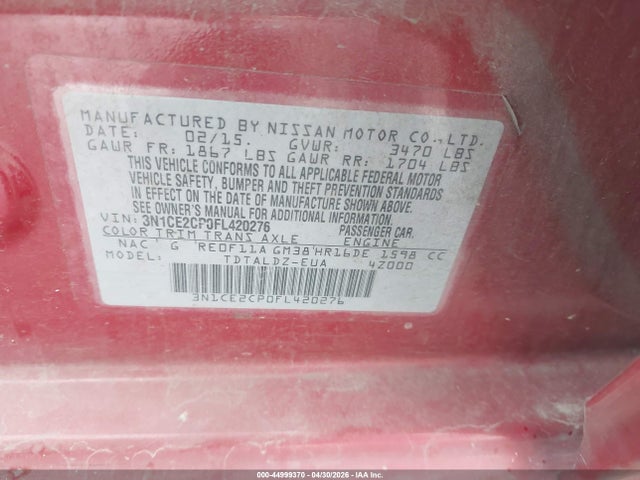 Продаж на аукціоні авто 2015 Nissan Versa Note S (sr)/s Plus/sl/sr/sv, vin: 3N1CE2CP0FL420276, номер лоту: 44999370