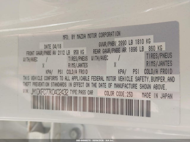 Aukcja sprzedaży 2019 Mazda Cx-3 Touring, vin: JM1DKFC77K0402432, numer aukcji: 44999378