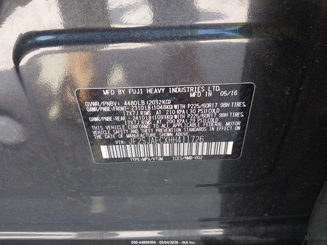 44999389 :رقم المزاد ، JF2SJAECXHH411726 vin ، 2017 Subaru Forester 2.5i Premium مزاد بيع