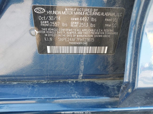 2015 Hyundai Sonata Se მანქანა იყიდება აუქციონზე, vin: 5NPE24AF7FH121615, აუქციონის ნომერი: 44999397