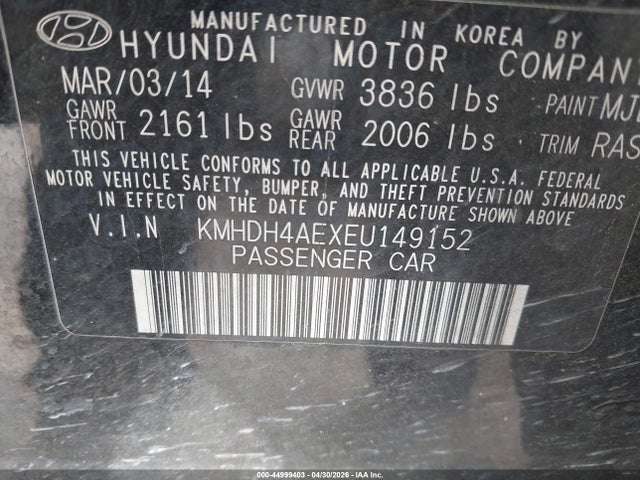 2014 Hyundai Elantra Se მანქანა იყიდება აუქციონზე, vin: KMHDH4AEXEU149152, აუქციონის ნომერი: 44999403