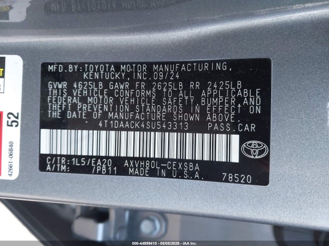 2025 Toyota Camry Se მანქანა იყიდება აუქციონზე, vin: 4T1DAACK4SU543313, აუქციონის ნომერი: 44999410