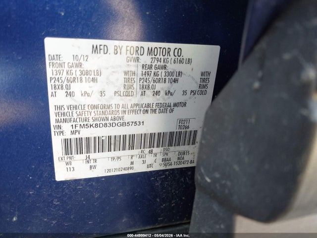 Продаж на аукціоні авто 2013 Ford Explorer Xlt, vin: 1FM5K8D83DGB57531, номер лоту: 44999412