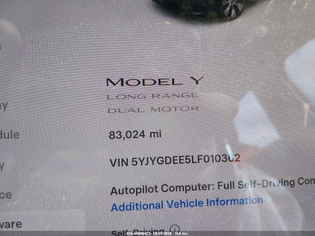 5YJYGDEE5LF010362 Tesla Model Y Long Range Dual Motor All-wheel Drive