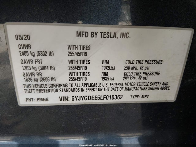 5YJYGDEE5LF010362 Tesla Model Y Long Range Dual Motor All-wheel Drive
