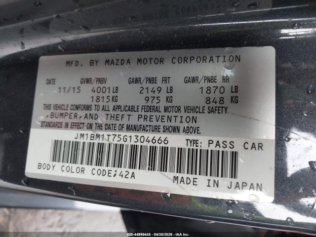 2016 Mazda Mazda3 I Sport მანქანა იყიდება აუქციონზე, vin: JM1BM1T75G1304666, აუქციონის ნომერი: 44999445