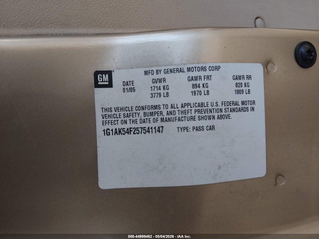 Продажа на аукционе авто 2005 Chevrolet Cobalt, vin: 1G1AK54F257541147, номер лота: 44999462