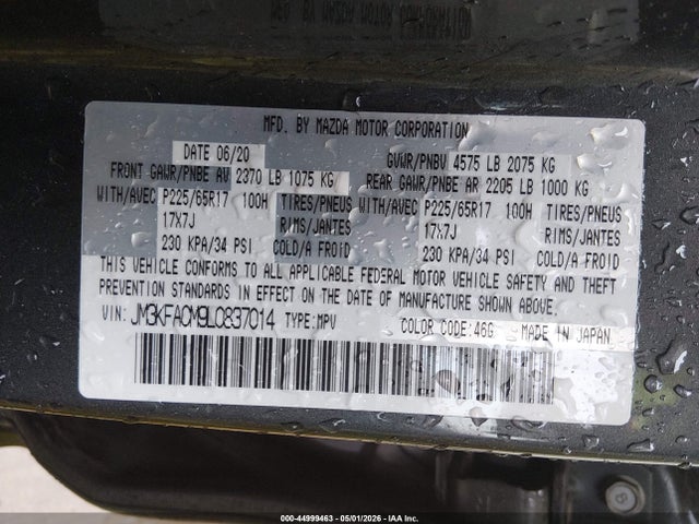 Продажа на аукционе авто 2020 Mazda Cx-5 Touring, vin: JM3KFACM9L0837014, номер лота: 44999463