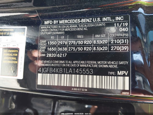 Продаж на аукціоні авто 2020 Mercedes-benz Gle 350 4matic, vin: 4JGFB4KB1LA145553, номер лоту: 44999466