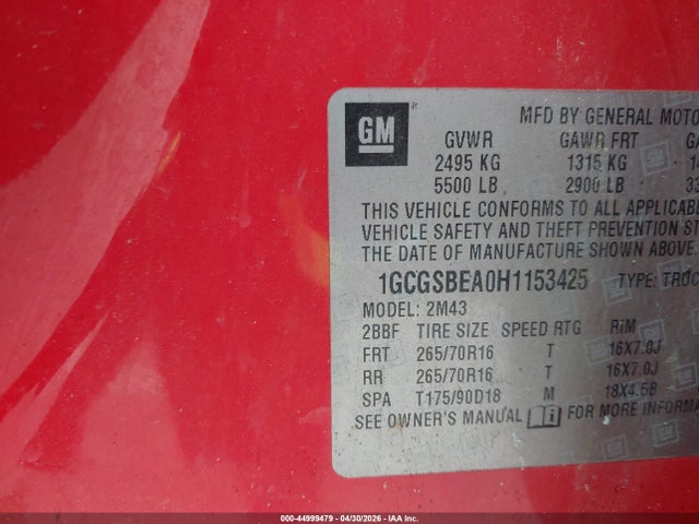 1GCGSBEA0H1153425 Chevrolet Colorado Wt