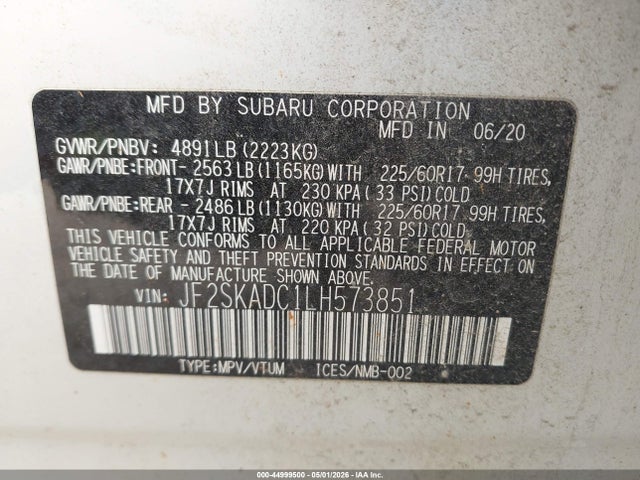 44999500 :رقم المزاد ، JF2SKADC1LH573851 vin ، 2020 Subaru Forester مزاد بيع