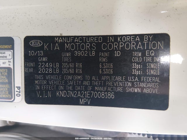 44999508 :رقم المزاد ، KNDJN2A21E7008186 vin ، 2014 Kia Soul مزاد بيع