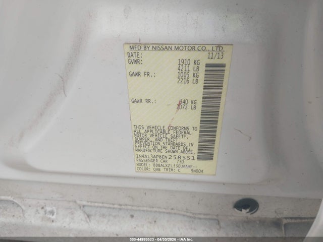 44999523 :رقم المزاد ، 1N4AL3AP8EN258551 vin ، 2014 Nissan Altima 2.5 Sl مزاد بيع