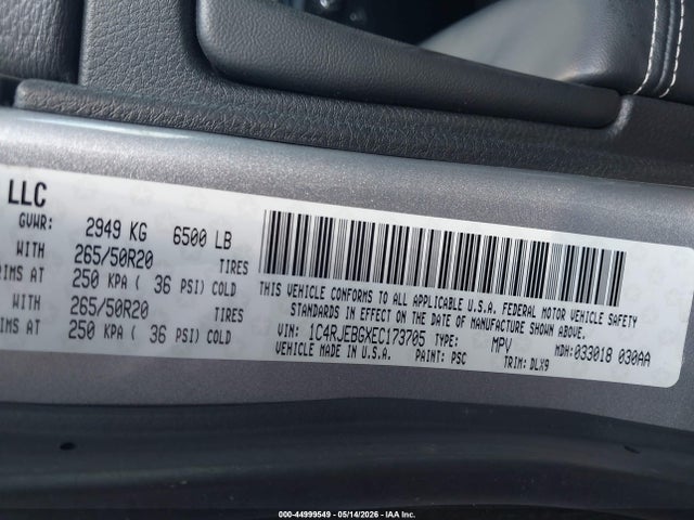 Aukcja sprzedaży 2014 Jeep Grand Cherokee Limited, vin: 1C4RJEBGXEC173705, numer aukcji: 44999549