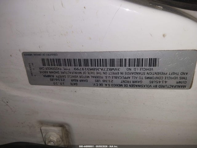 44999551 :رقم المزاد ، 3VWBZ7AJ6BM319799 vin ، 2011 Volkswagen Jetta 2.5l Se مزاد بيع