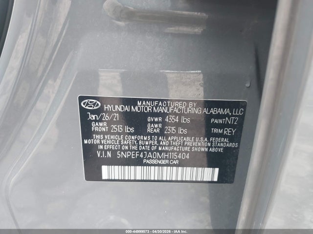 5NPEF4JA0MH115404 Hyundai SONATA SEL