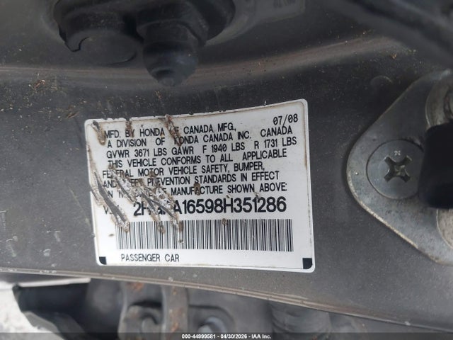 Aukcja sprzedaży 2008 Honda Civic Lx, vin: 2HGFA16598H351286, numer aukcji: 44999581