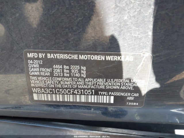 44999608 :رقم المزاد ، WBA3C1C50CF431051 vin ، 2012 Bmw 328i مزاد بيع