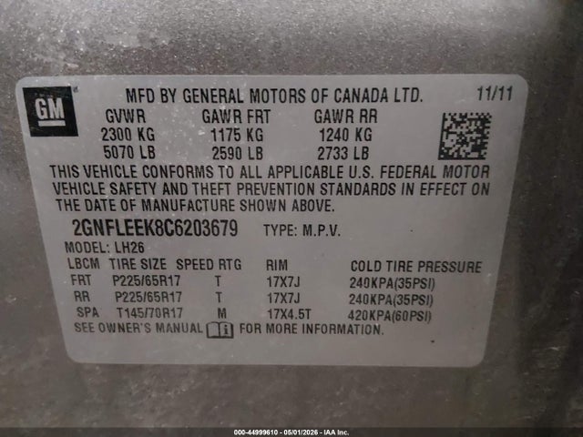 Продаж на аукціоні авто 2012 Chevrolet Equinox 1lt, vin: 2GNFLEEK8C6203679, номер лоту: 44999610