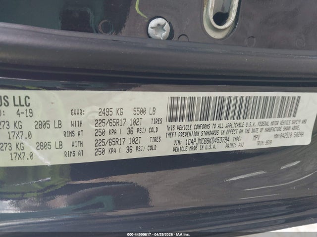 Продаж на аукціоні авто 2019 Jeep Cherokee Latitude 4x4, vin: 1C4PJMCB8KD453794, номер лоту: 44999617