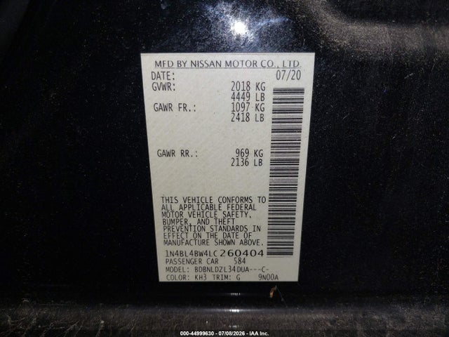 1N4BL4BW4LC260404 Nissan Altima S Intelligent Awd