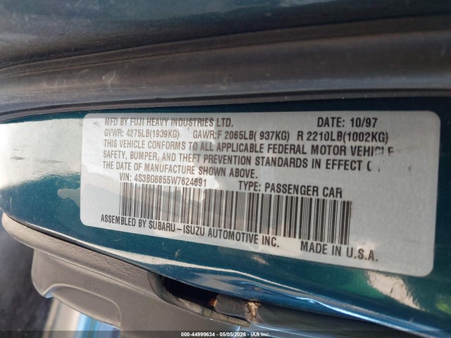 1998 Subaru Legacy Outback/outback Limited/outback Sport მანქანა იყიდება აუქციონზე, vin: 4S3BG6855W7624691, აუქციონის ნომერი: 44999634