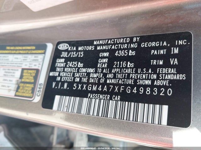 KIA Optima Lx 2015 5XXGM4A7XFG498320 Image 9