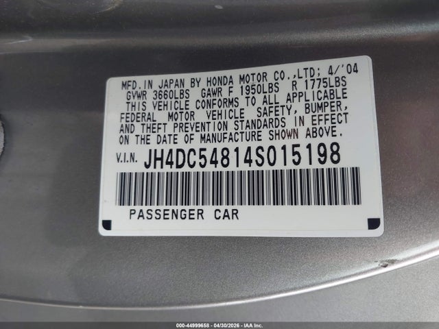 Aukcja sprzedaży 2004 Acura Rsx, vin: JH4DC54814S015198, numer aukcji: 44999658