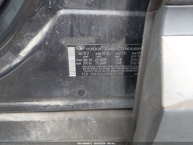 Aukcja sprzedaży 2022 Hyundai Santa Fe Sel, vin: 5NMS24AJ0NH377291, numer aukcji: 44999672