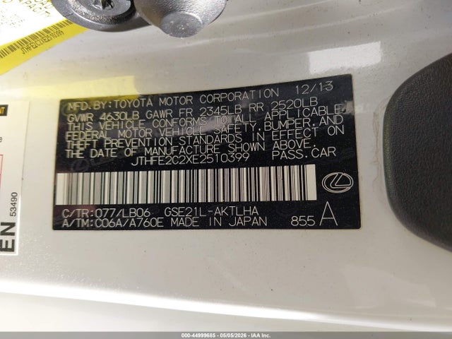 44999685 :رقم المزاد ، JTHFE2C2XE2510399 vin ، 2014 Lexus Is 350c مزاد بيع