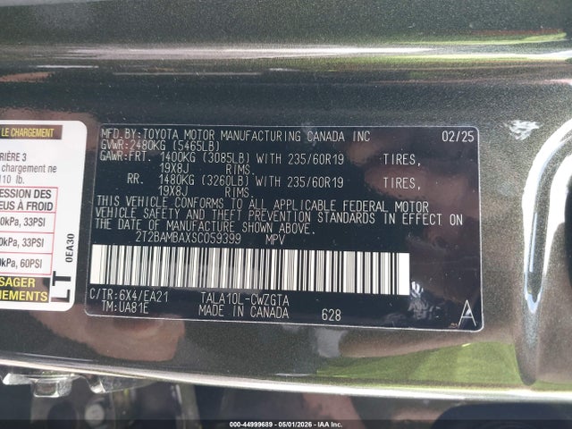 Aukcja sprzedaży 2025 Lexus Rx 350 Premium, vin: 2T2BAMBAXSC059399, numer aukcji: 44999689