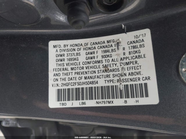 Продаж на аукціоні авто 2018 Honda Civic Lx, vin: 2HGFC2F50JH504854, номер лоту: 44999691
