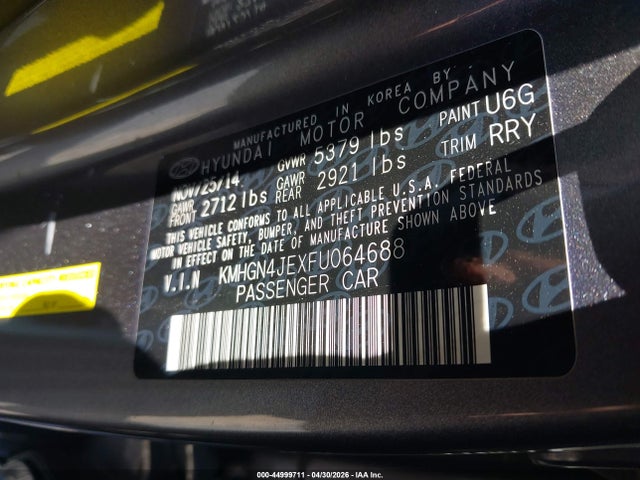 KMHGN4JEXFU064688 Hyundai Genesis 3.8