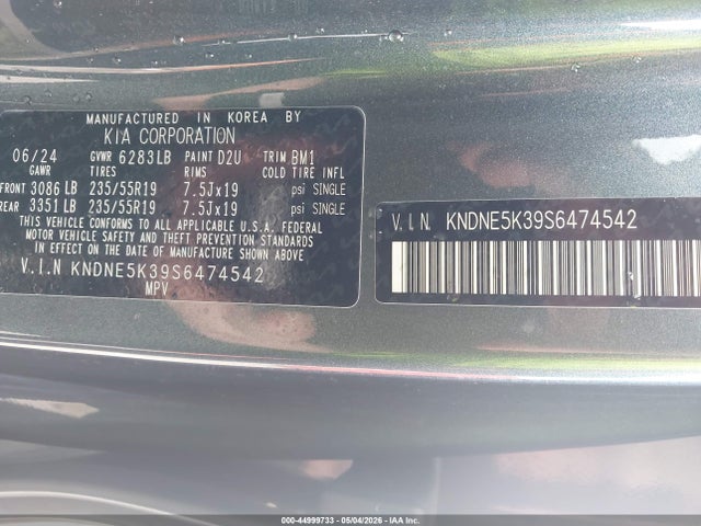 Aukcja sprzedaży 2025 Kia Carnival Mpv Sx Prestige, vin: KNDNE5K39S6474542, numer aukcji: 44999733