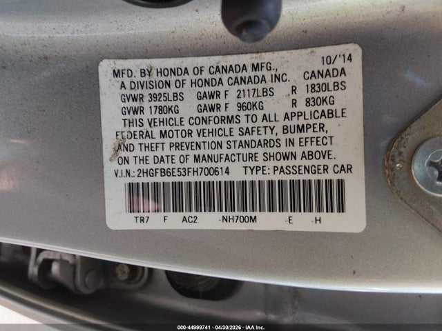 Продаж на аукціоні авто 2015 Honda Civic Si, vin: 2HGFB6E53FH700614, номер лоту: 44999741