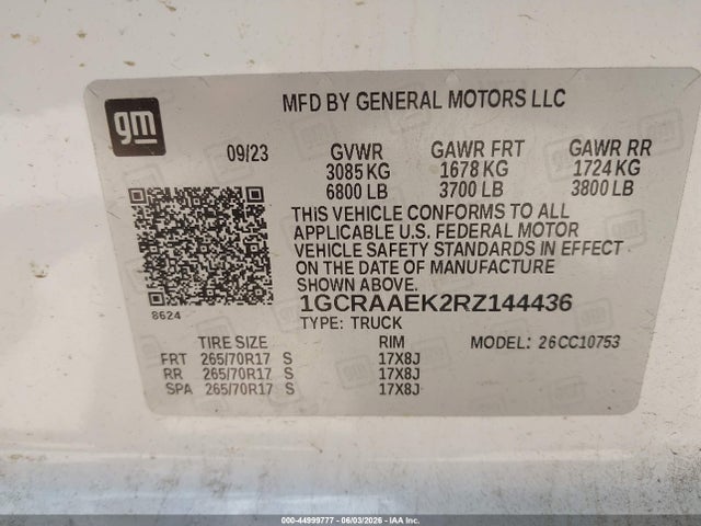 2024 Chevrolet Silverado 1500 2wd  Standard Bed Wt მანქანა იყიდება აუქციონზე, vin: 1GCRAAEK2RZ144436, აუქციონის ნომერი: 44999777