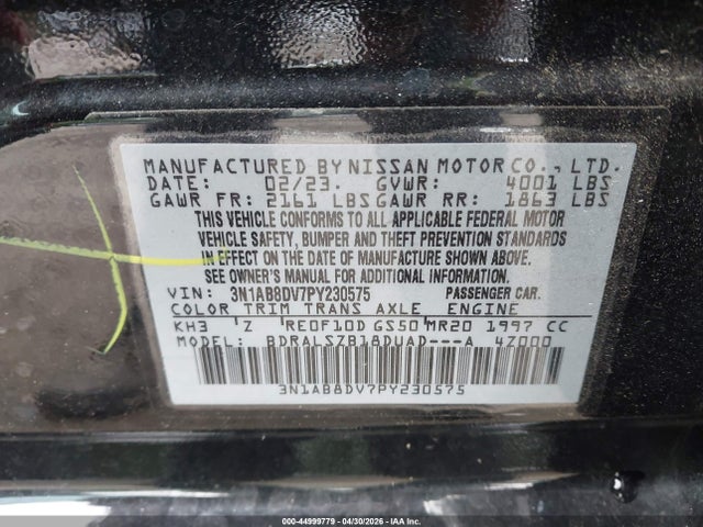 Aukcja sprzedaży 2023 Nissan Sentra Sr Xtronic Cvt, vin: 3N1AB8DV7PY230575, numer aukcji: 44999779