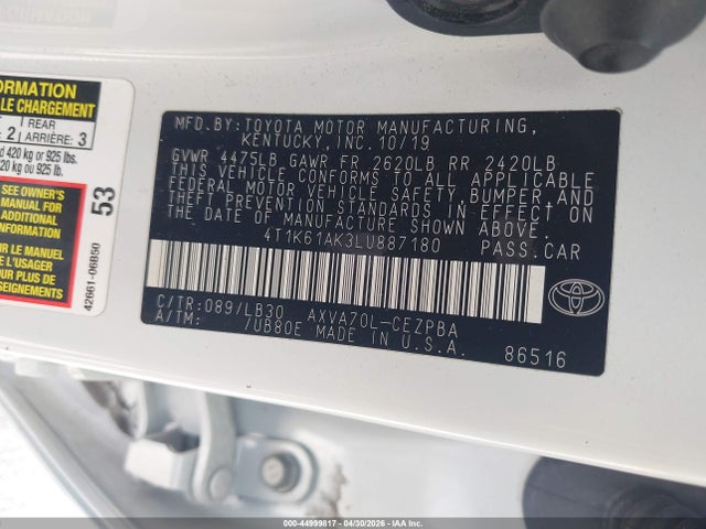 4T1K61AK3LU887180 Toyota CAMRY XSE