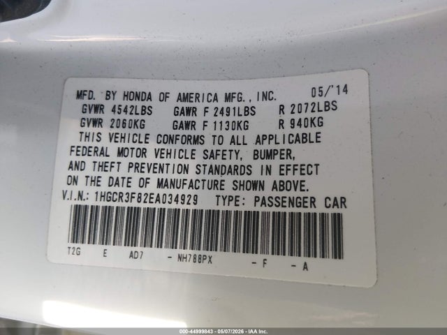 Aukcja sprzedaży 2014 Honda Accord Ex-l V-6, vin: 1HGCR3F82EA034929, numer aukcji: 44999843