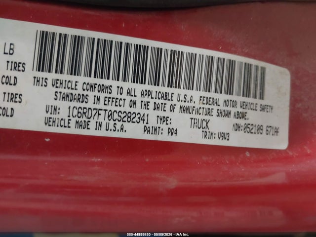 Aukcja sprzedaży 2012 Ram 1500 St, vin: 1C6RD7FT0CS282341, numer aukcji: 44999850
