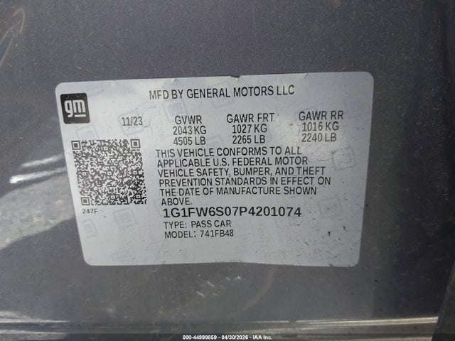 1G1FW6S07P4201074 Chevrolet Bolt Ev Fwd 1lt