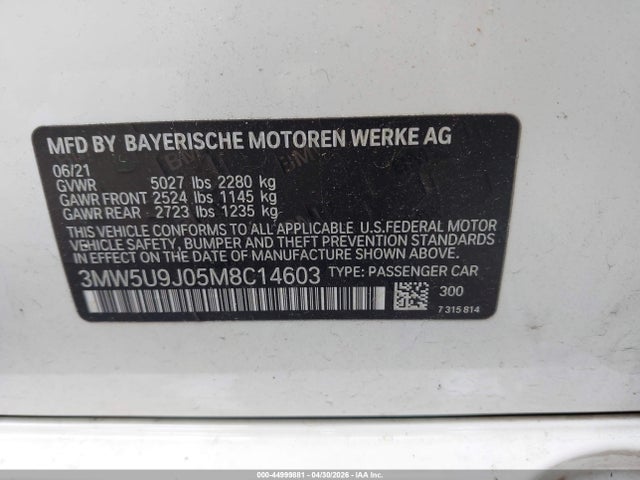 Aukcja sprzedaży 2021 Bmw M340i M340i Xdrive, vin: 3MW5U9J05M8C14603, numer aukcji: 44999881