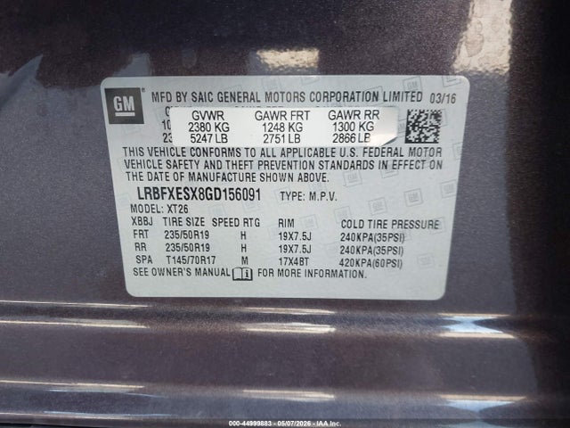 Aukcja sprzedaży 2016 Buick Envision Premium I, vin: LRBFXESX8GD156091, numer aukcji: 44999883