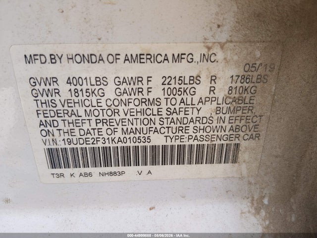 Aukcja sprzedaży 2019 Acura Ilx Standard, vin: 19UDE2F31KA010535, numer aukcji: 44999888