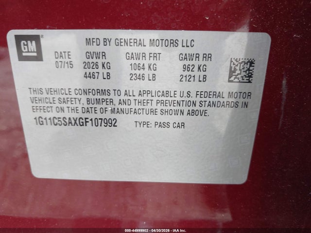 1G11C5SAXGF107992 Chevrolet Malibu Limited Lt