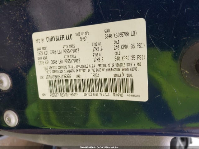 Продажа на аукционе авто 2008 Dodge Ram 1500 St/sxt, vin: 1D7HA18K68J136396, номер лота: 44999903