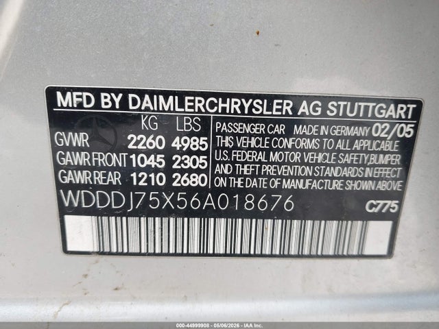 44999908 :رقم المزاد ، WDDDJ75X56A018676 vin ، 2006 Mercedes-benz Cls 500 مزاد بيع