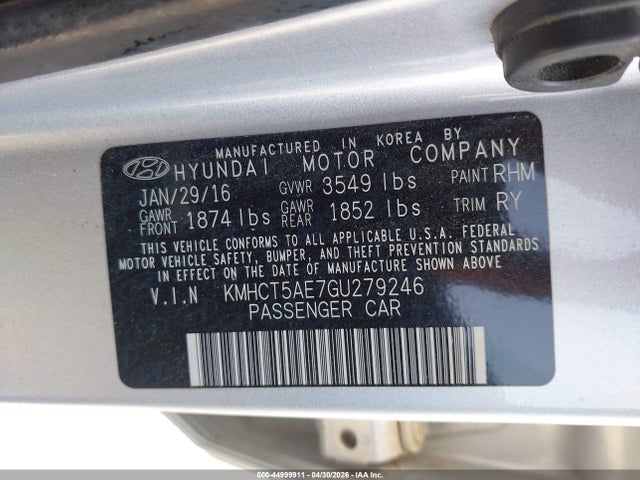 KMHCT5AE7GU279246 Hyundai ACCENT SE