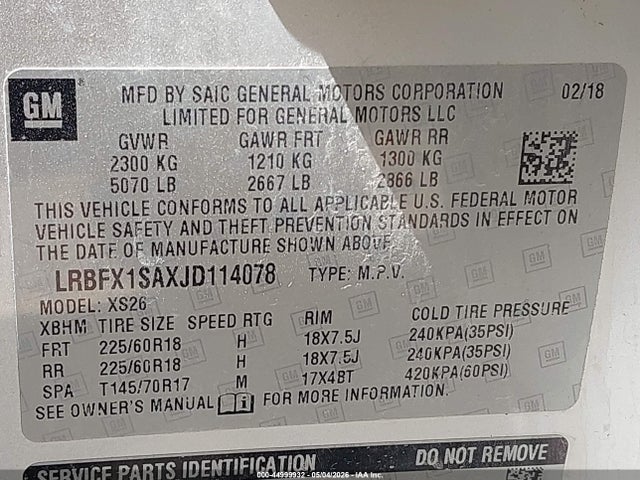 Aukcja sprzedaży 2018 Buick Envision Essence, vin: LRBFX1SAXJD114078, numer aukcji: 44999932