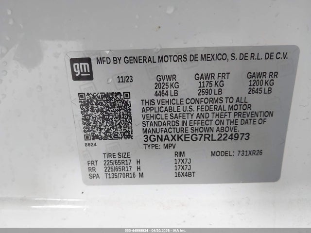 Aukcja sprzedaży 2024 Chevrolet Equinox Fwd Lt, vin: 3GNAXKEG7RL224973, numer aukcji: 44999934